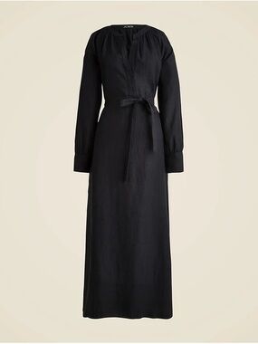 J.Crew NEW Cabana dress in linen Black XS Tie Waist Pockets Maxi